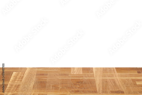 light brown wooden planks as a wood table or parquet floor in perspective, isolated on white.
