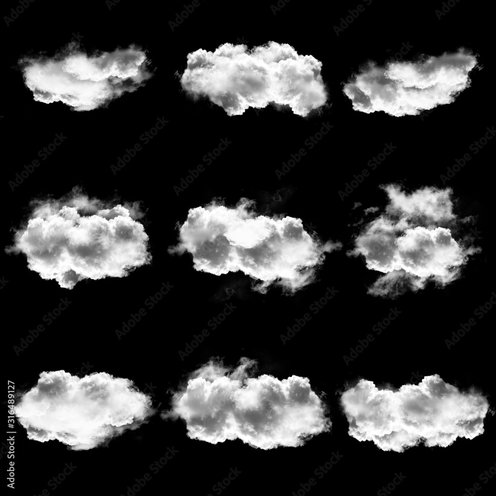 Cloud collection isolated over black background Cloud collection isolated over black background