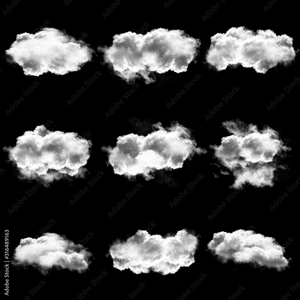 Cloud collection isolated over black background Cloud collection isolated over black background