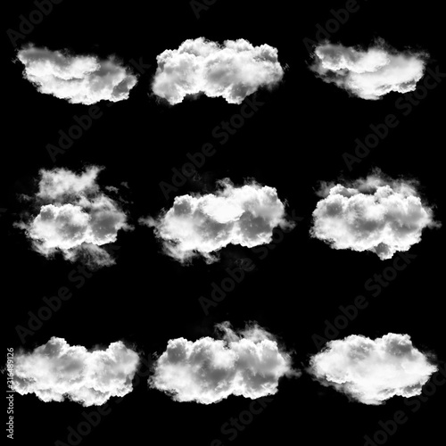 Cloud collection isolated over black background