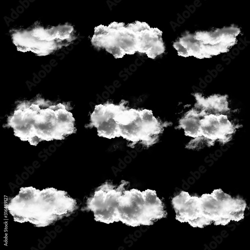 Cloud collection isolated over black background