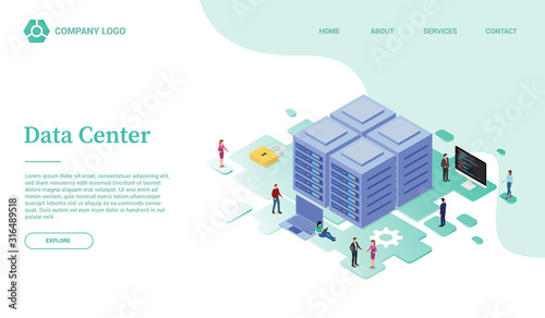 data center or server service website template or landing homepage with isometric style