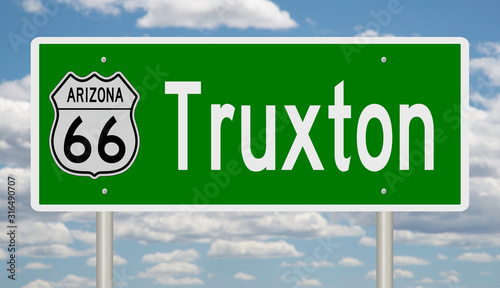 Rendering of a green 3d highway sign for Truxton Arizona on Route 66 photo