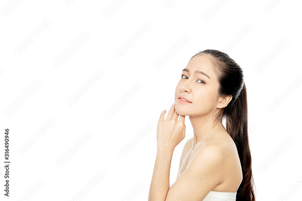 Young asian woman clean fresh skin on white Young asian woman clean fresh skin on white