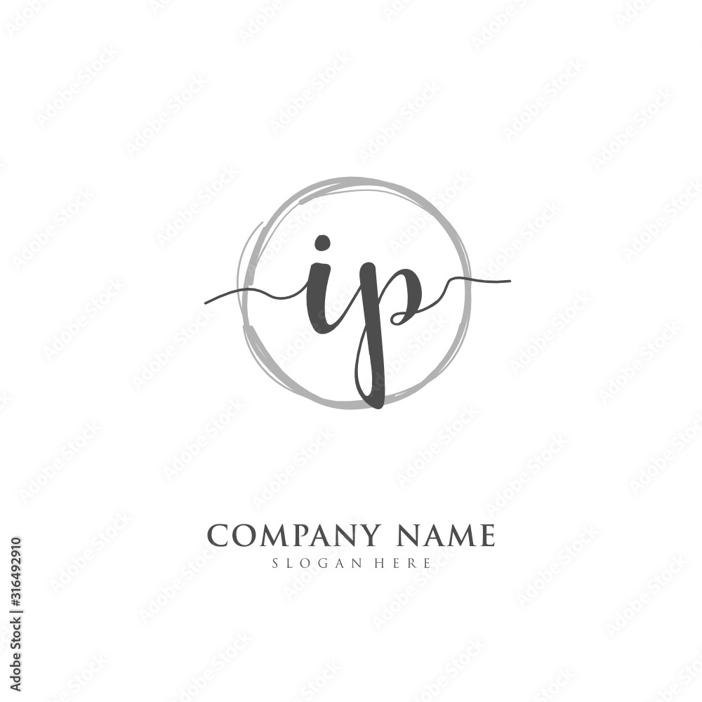 Handwritten initial letter I P IP for identity and logo. Vector logo template with handwriting and signature style.
