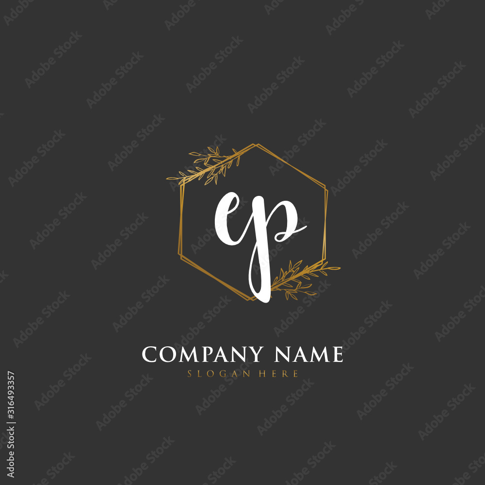 Handwritten initial letter E P EP for identity and logo. Vector logo template with handwriting and signature style.