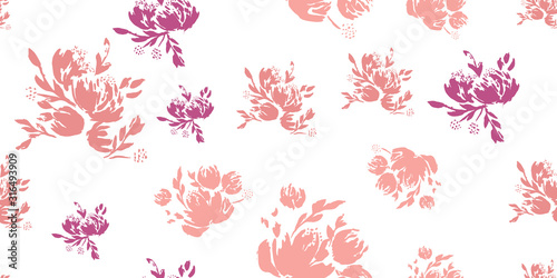 Flower scribble pattern. Romantic artistic textile vector print surface design background