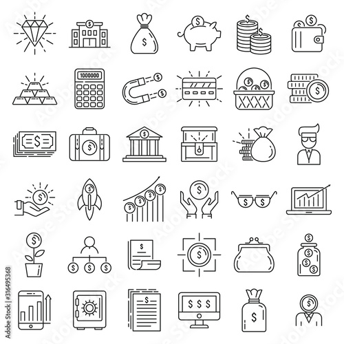 Millionaire icons set. Outline set of millionaire vector icons for web design isolated on white background