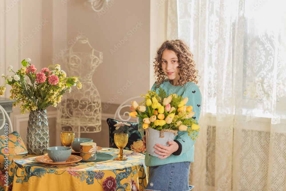 Lifestyle of teenage girl, Spring time at cozy home, sunrise at rooom Lifestyle of teenage girl, Spring time at cozy home, sunrise at rooom