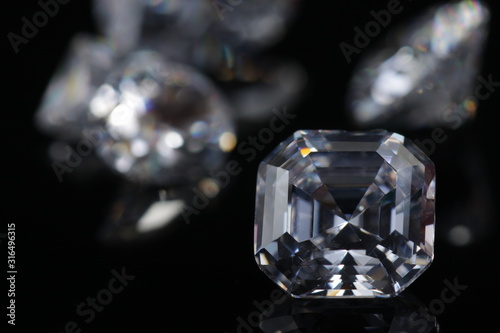 close up shoot of shinny diamond that faceted to asscher shapes isolated background