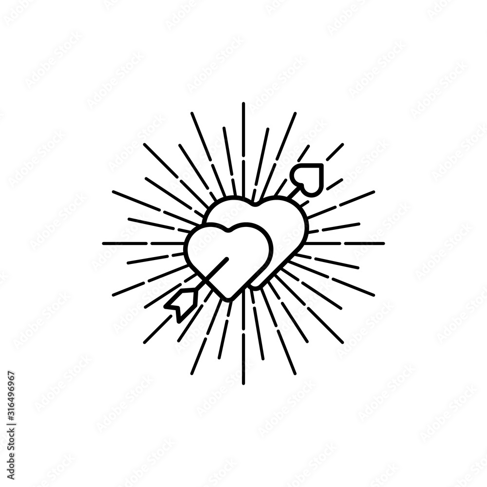 Obraz premium Love heart with arrow logo icon illustration vector template. love line art symbol for valentine, engagement, wedding, decoration element. flat love heart design isolated on white background.