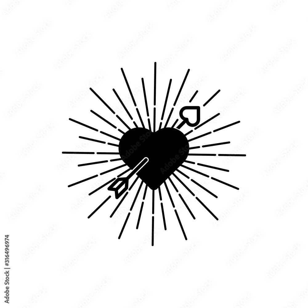 Obraz premium Love heart with arrow logo icon illustration vector template. love line art symbol for valentine, engagement, wedding, decoration element. flat love heart design isolated on white background.