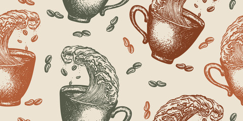 Handdoek met foto Koffie patronen Vintage koffiegravure middeleeuws patroon  © intueri