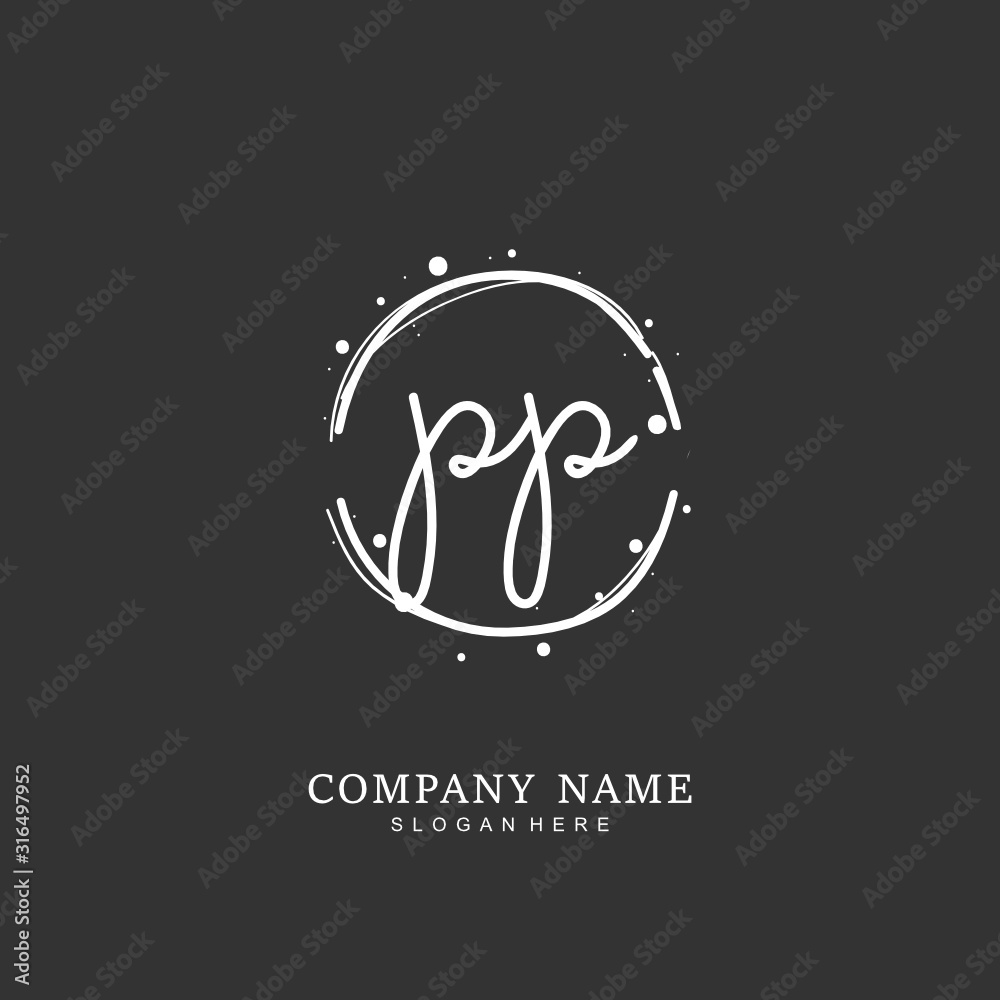 Handwritten initial letter P PP for identity and logo. Vector logo template with handwriting and signature style.
