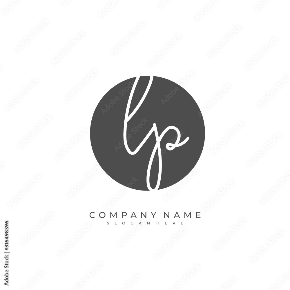 Handwritten initial letter L P LP for identity and logo. Vector logo template with handwriting and signature style.