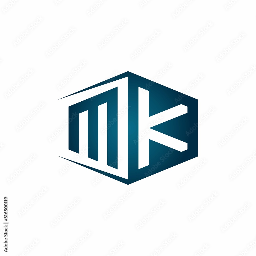 MK monogram logo with hexagon shape and negative space style ribbon design template MK monogram logo with hexagon shape and negative space style ribbon design template