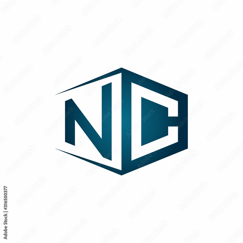 NC monogram logo with hexagon shape and negative space style ribbon design template NC monogram logo with hexagon shape and negative space style ribbon design template