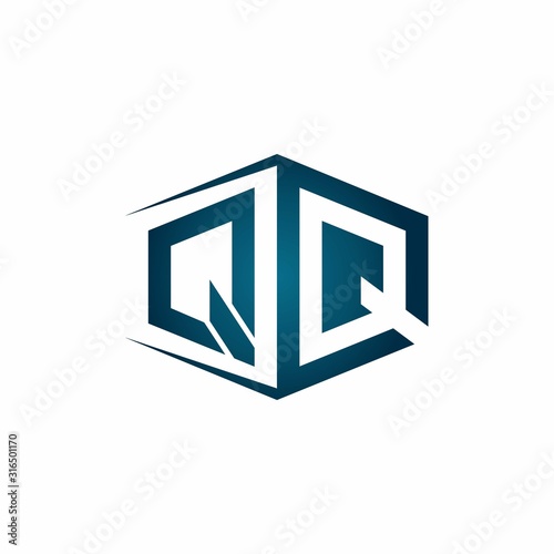 QQ monogram logo with hexagon shape and negative space style ribbon design template