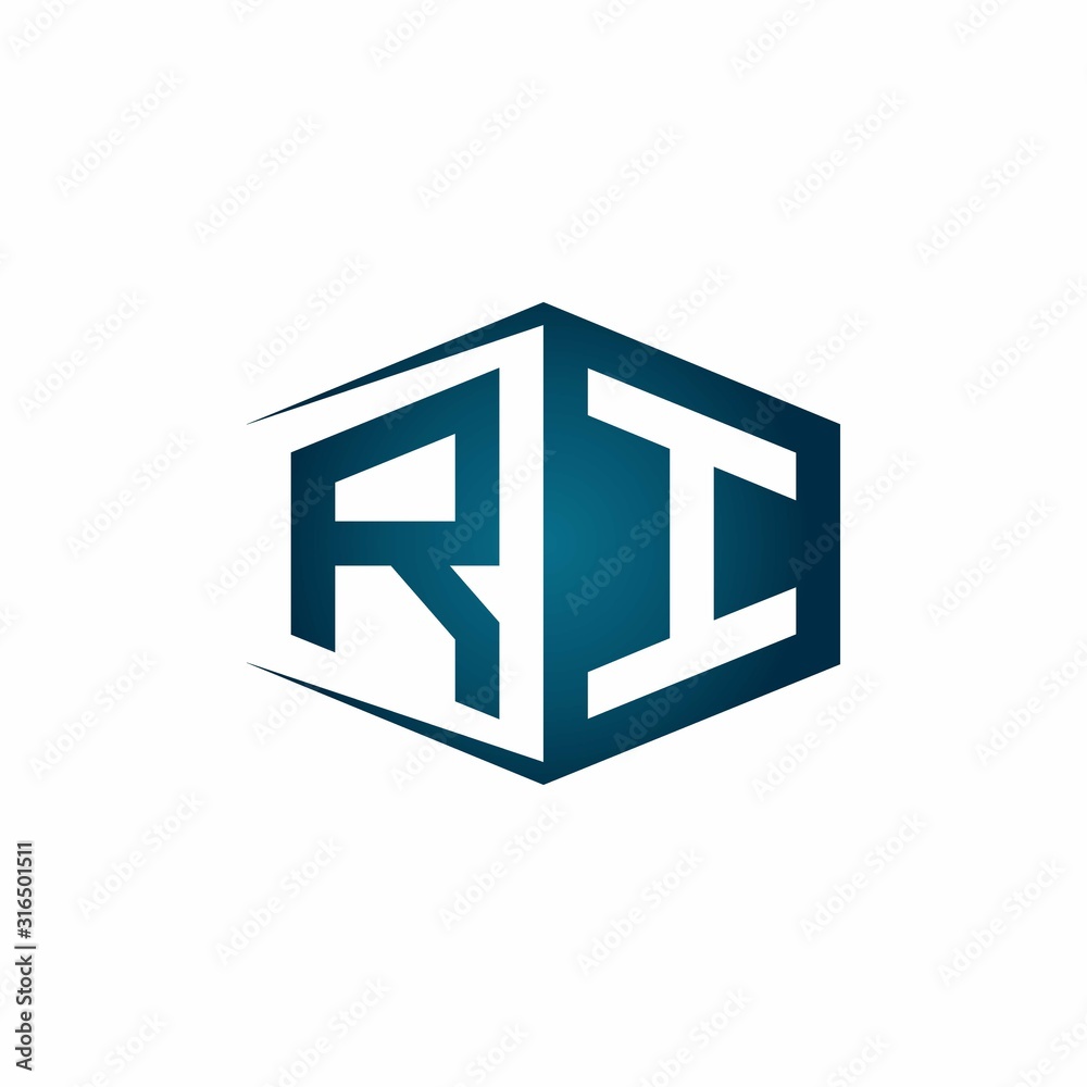 RI monogram logo with hexagon shape and negative space style ribbon design template RI monogram logo with hexagon shape and negative space style ribbon design template