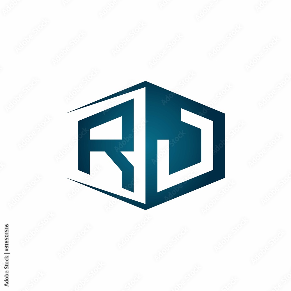 RJ monogram logo with hexagon shape and negative space style ribbon design template RJ monogram logo with hexagon shape and negative space style ribbon design template