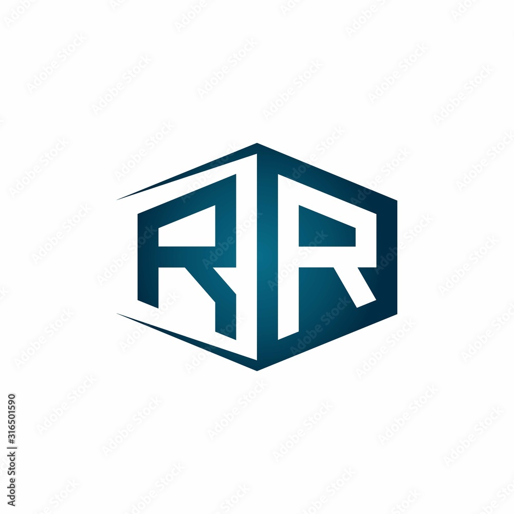 RR monogram logo with hexagon shape and negative space style ribbon design template RR monogram logo with hexagon shape and negative space style ribbon design template