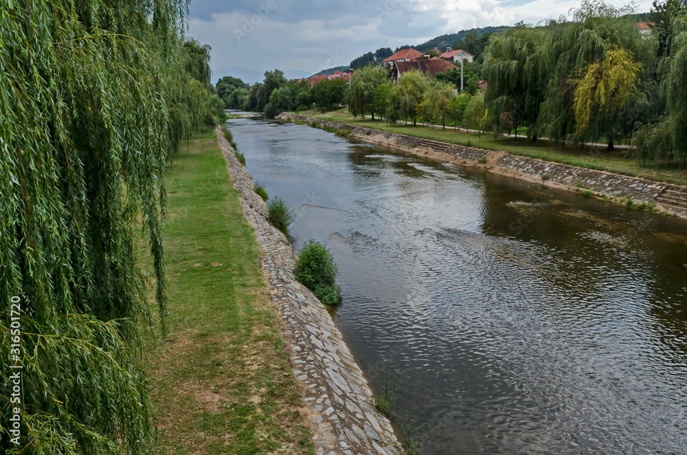 Delchevo town, landscape bi bregalnica river, Macedonia