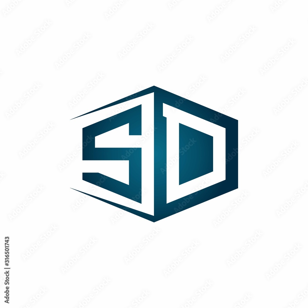 Vecteur Stock SD monogram logo with hexagon shape and negative space