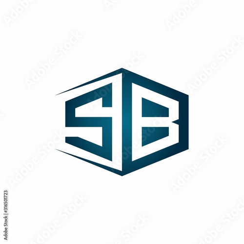 SB monogram logo with hexagon shape and negative space style ribbon design template