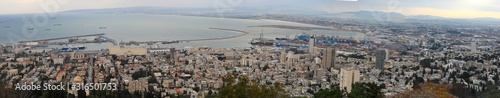Fototapeta Naklejka Na Ścianę i Meble -  Panoramic view of the city of Haifa, Israel. The downtown area and the port of Haifa.
