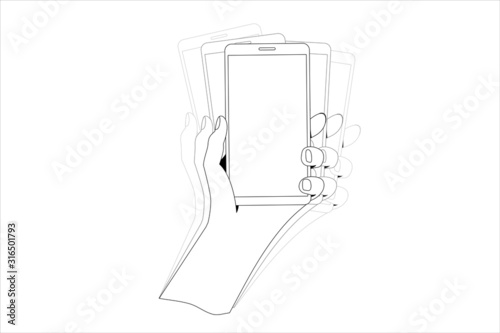Simple one-color vector illustration with the image of the hand that shakes the phone.