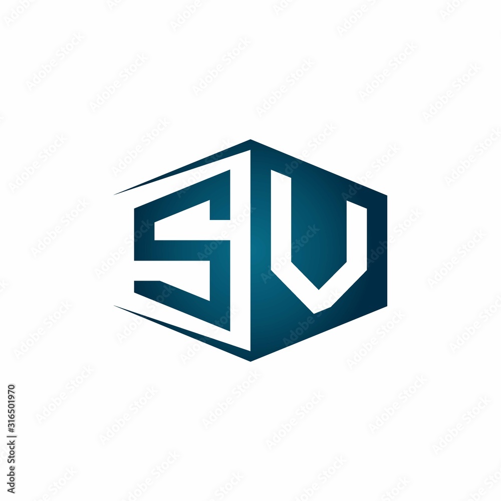 SV monogram logo with hexagon shape and negative space style ribbon design template SV monogram logo with hexagon shape and negative space style ribbon design template