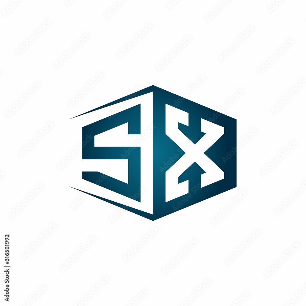 SX monogram logo with hexagon shape and negative space style ribbon design template
