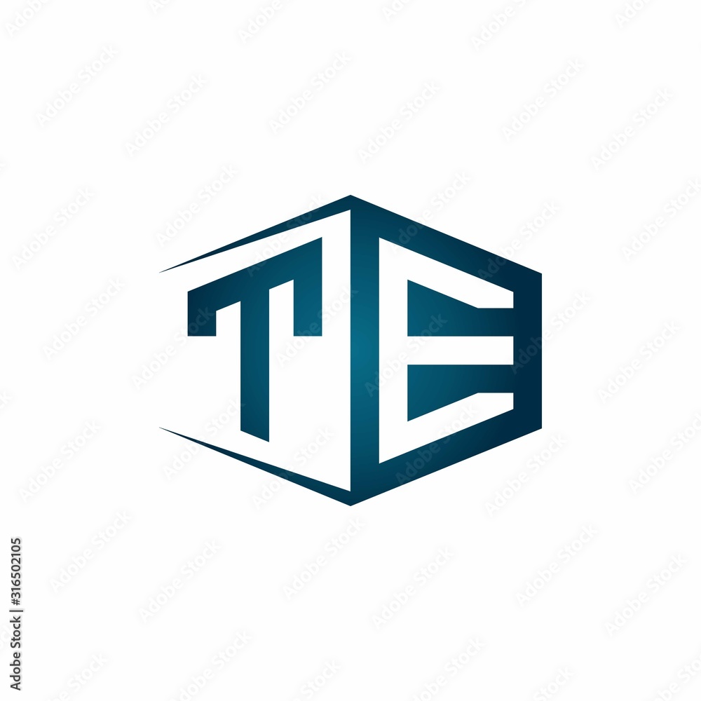 TE monogram logo with hexagon shape and negative space style ribbon design template TE monogram logo with hexagon shape and negative space style ribbon design template