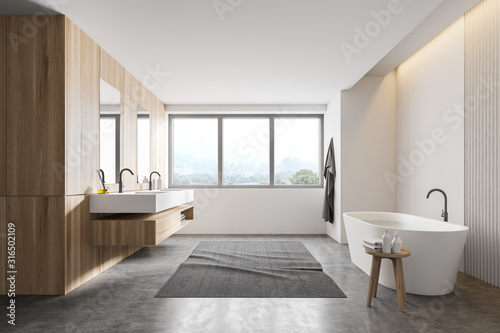 White and wooden loft bathroom interior