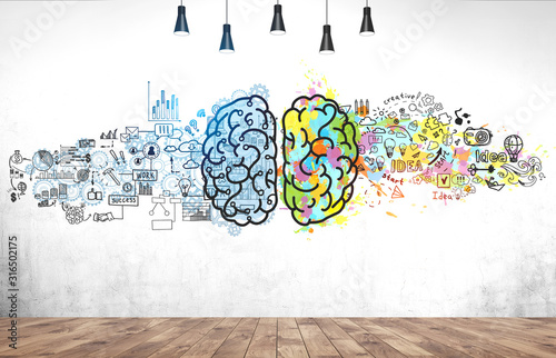 Fotografía Colorful brain sketch in concrete wall room