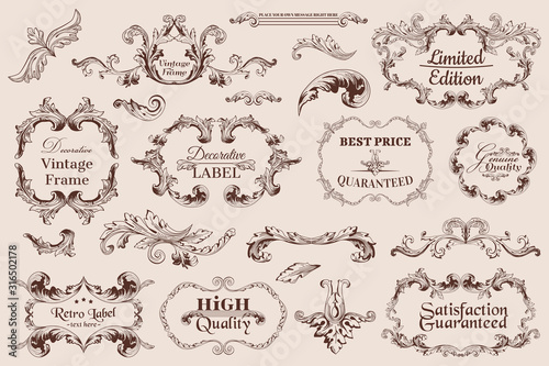 modern calligraphic creative modern vintage calligraphic design elements. Decorative swirls or scrolls, vintage elements, flourishes, labels and dividers,. Retro vector illustration