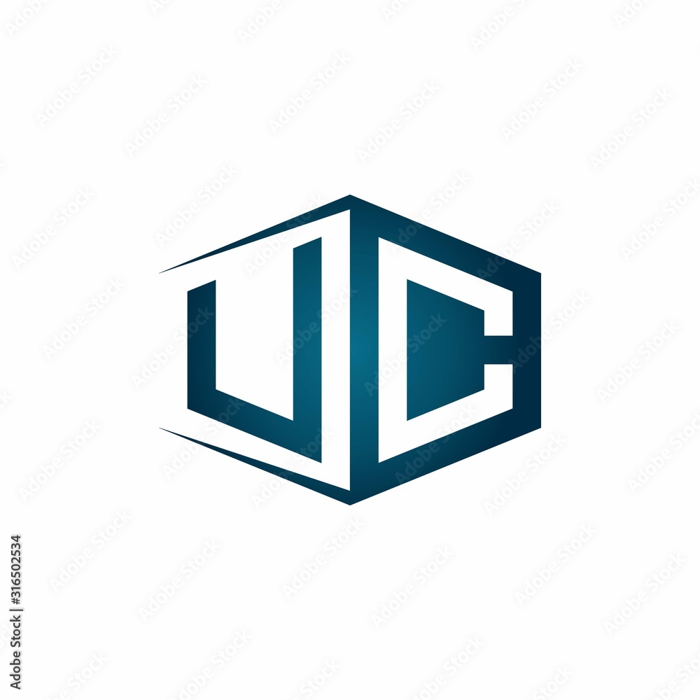 UC monogram logo with hexagon shape and negative space style ribbon design template UC monogram logo with hexagon shape and negative space style ribbon design template