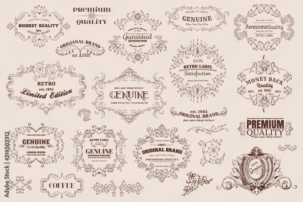 luxury modern creative modern vintage calligraphic design elements. Decorative swirls or scrolls, vintage elements, flourishes, labels and dividers,. Retro vector illustration