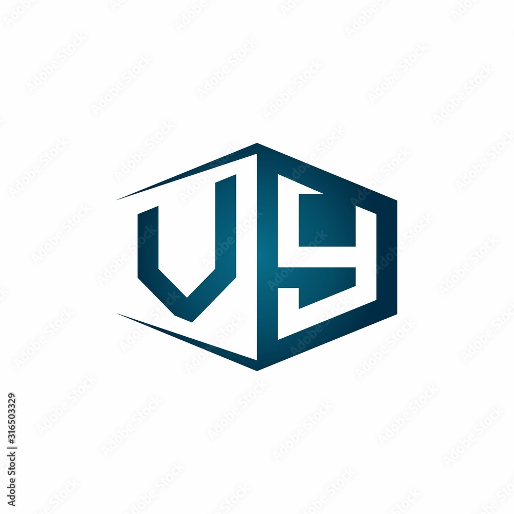 VY monogram logo with hexagon shape and negative space style ribbon design template VY monogram logo with hexagon shape and negative space style ribbon design template