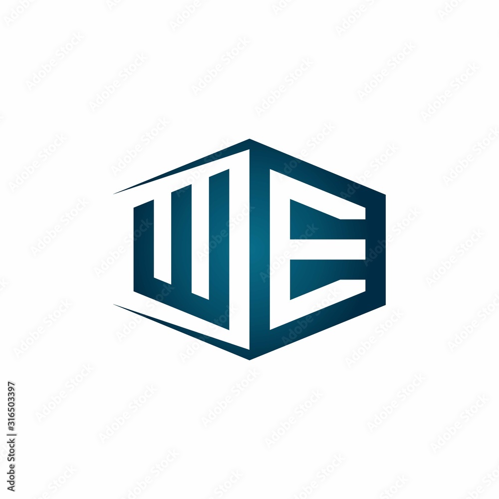 WE monogram logo with hexagon shape and negative space style ribbon design template