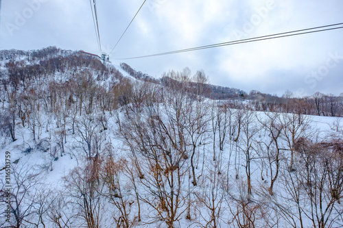 Tenguyama ropeway transport from the base of the mountain to the top in winter season photo