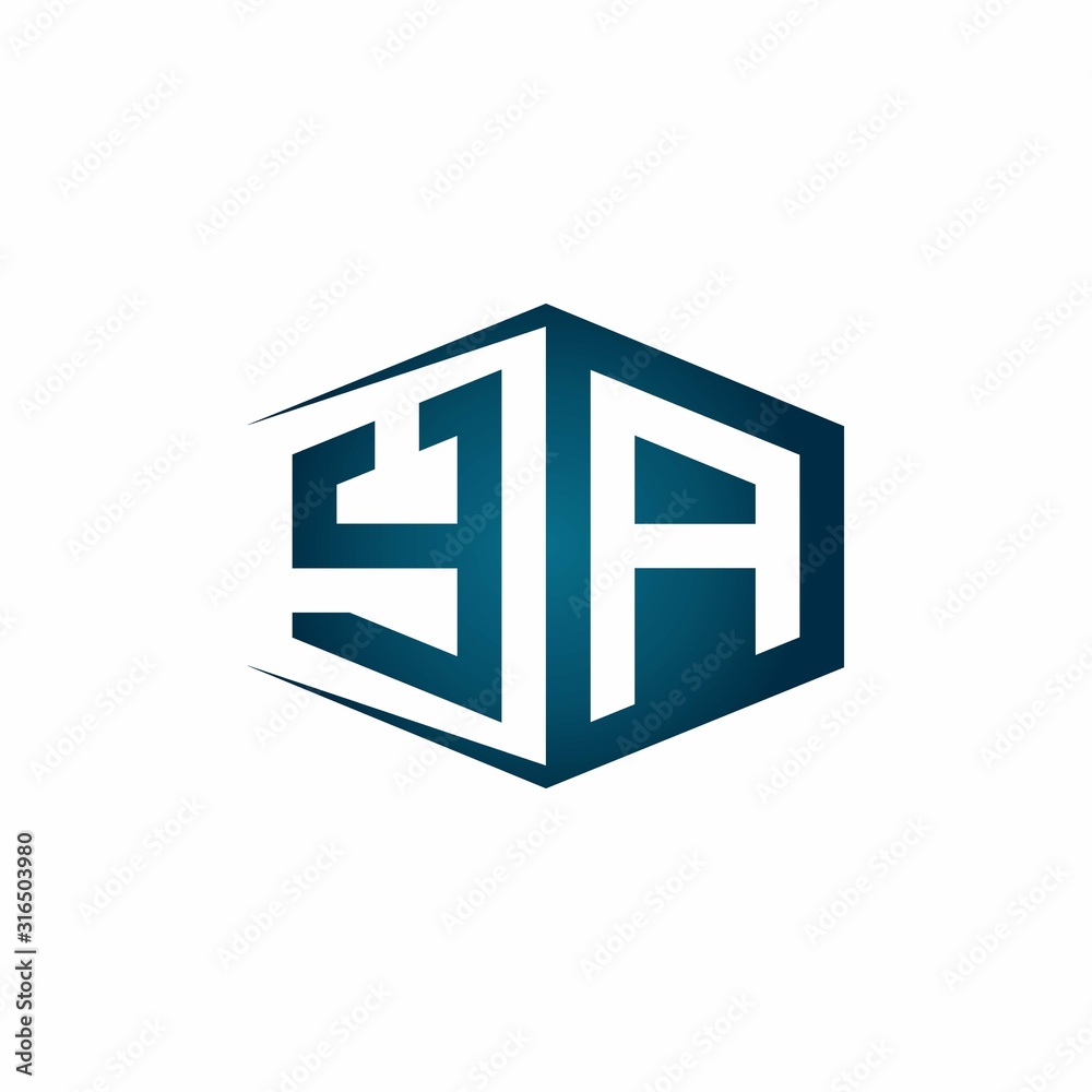 YA monogram logo with hexagon shape and negative space style ribbon design template