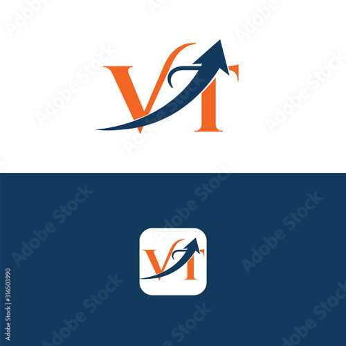 VT Letter with Arrow Logo Template vector Design