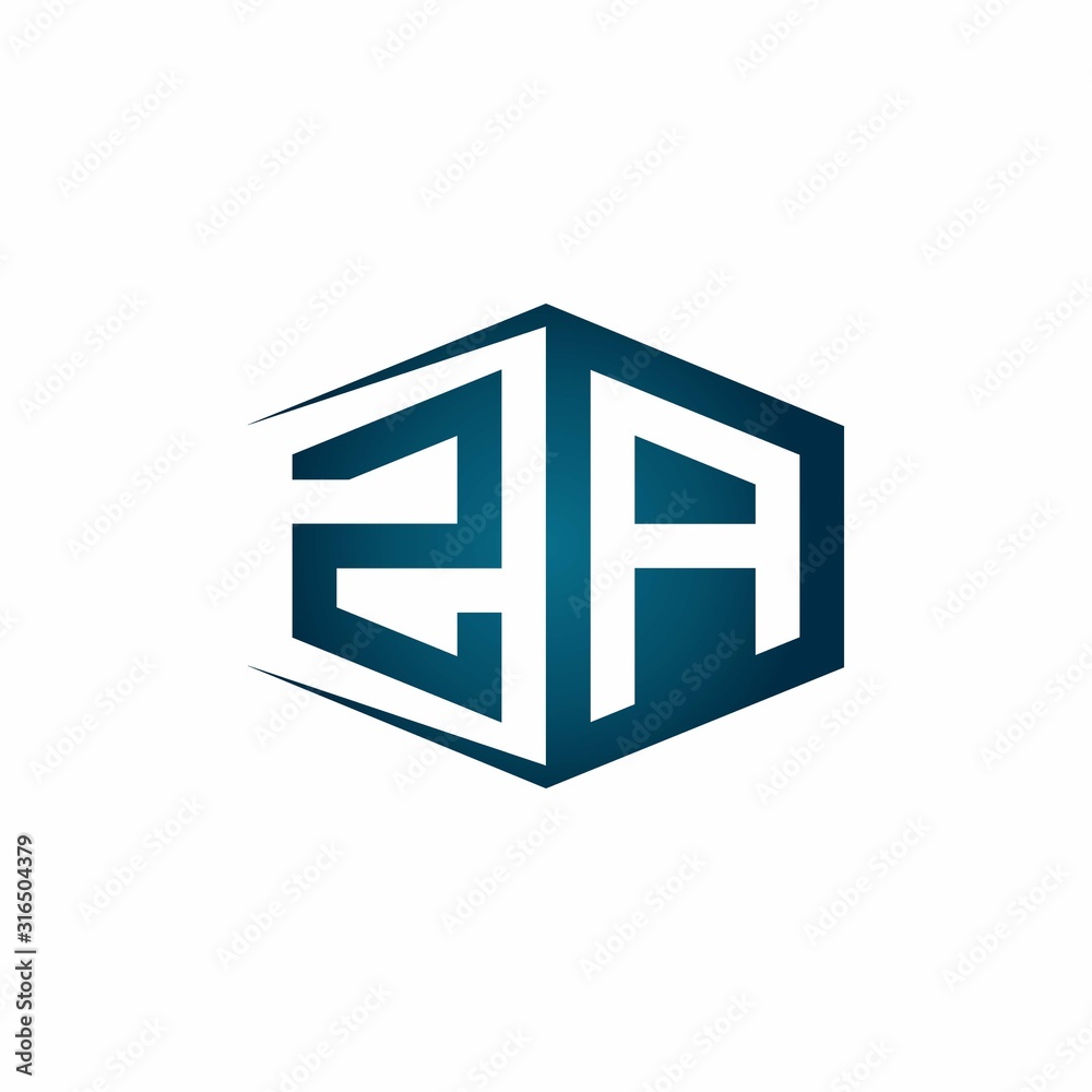 ZA monogram logo with hexagon shape and negative space style ribbon design template ZA monogram logo with hexagon shape and negative space style ribbon design template