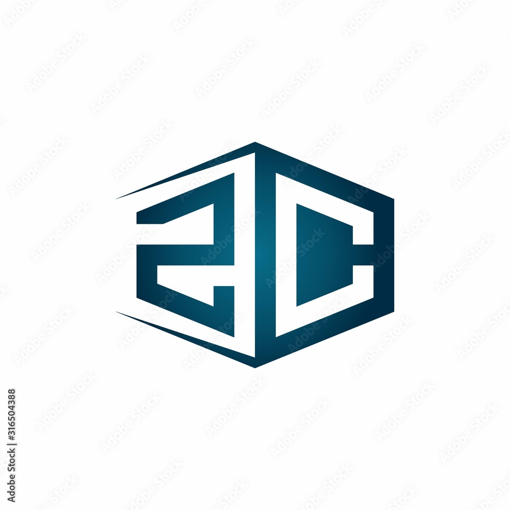 ZC monogram logo with hexagon shape and negative space style ribbon design template ZC monogram logo with hexagon shape and negative space style ribbon design template
