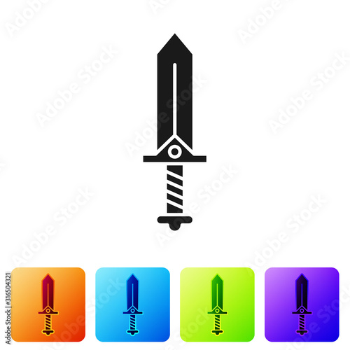 Black Sword for game icon isolated on white background. Set icons in color square buttons. Vector Illustration
