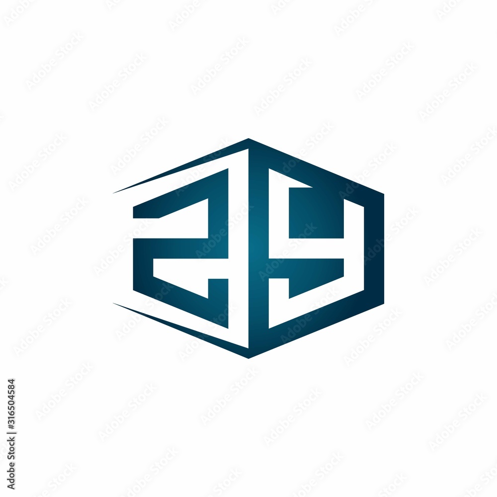 ZY monogram logo with hexagon shape and negative space style ribbon design template ZY monogram logo with hexagon shape and negative space style ribbon design template