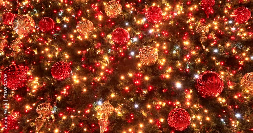 Close up shot on a decorated Christmas tree.