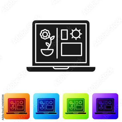 Black Smart farming technology - farm automation system icon isolated on white background. Set icons in color square buttons. Vector Illustration