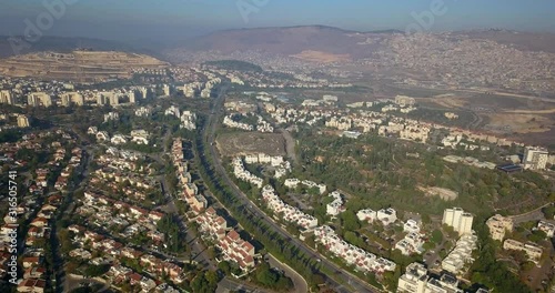 Carmiel City, Aerial view, Israel Karmiel and Galilee mountains, Drone shot, Galilee, Israel photo